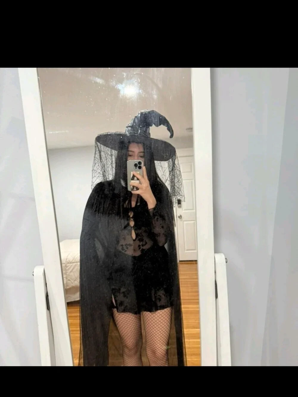 Black Witch Costume Accessories Set - Hooded Cape, Gloves, Choker, Hat